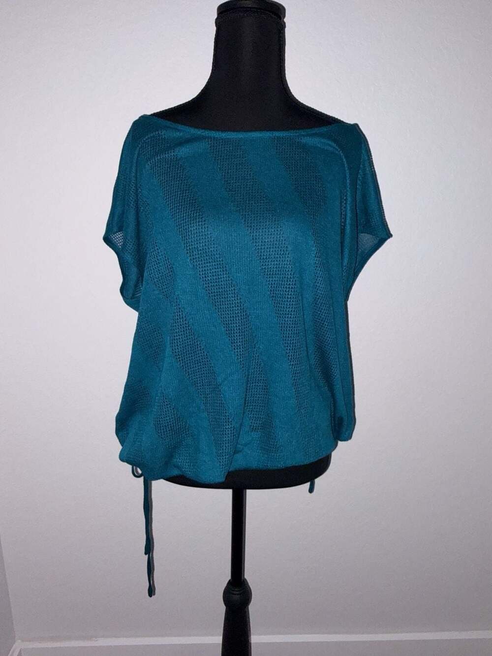 DKNY Jeans Teal Knit Drawstring Hem Top